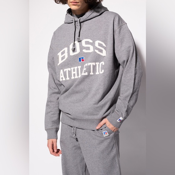 SOLD Hugo Boss X Russell Athletic Size Large Capsule Logo Gray Hooded Sweatshirt - Picture 6 of 9